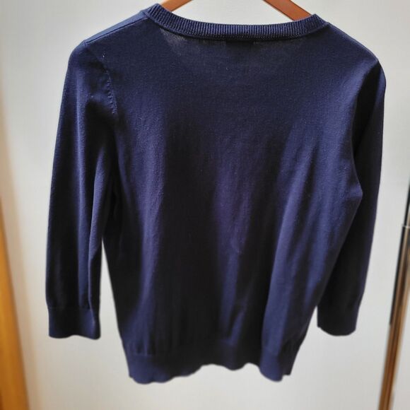 Talbots Cardigan Size Medium Blue 3/4 Sleeve  Knit Sweater  Button Front - Picture 2 of 8